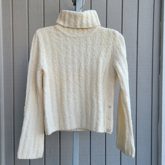 Cropped Side-Button Cream Sweater NWOT | Women's Small Turtleneck Loose Knit - Picture 7 of 16